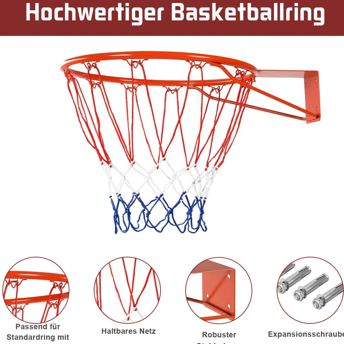 Basketballkorb an der Wand befestigter Basketballkorb Profi Dunking Basketballkorb für drinnen und draußen Orange-Rot