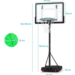 Basketballkorb 164–193cm Höhenverstellbar Basketballständer mit LED-Lichterkette Befüllbarem Standfuß