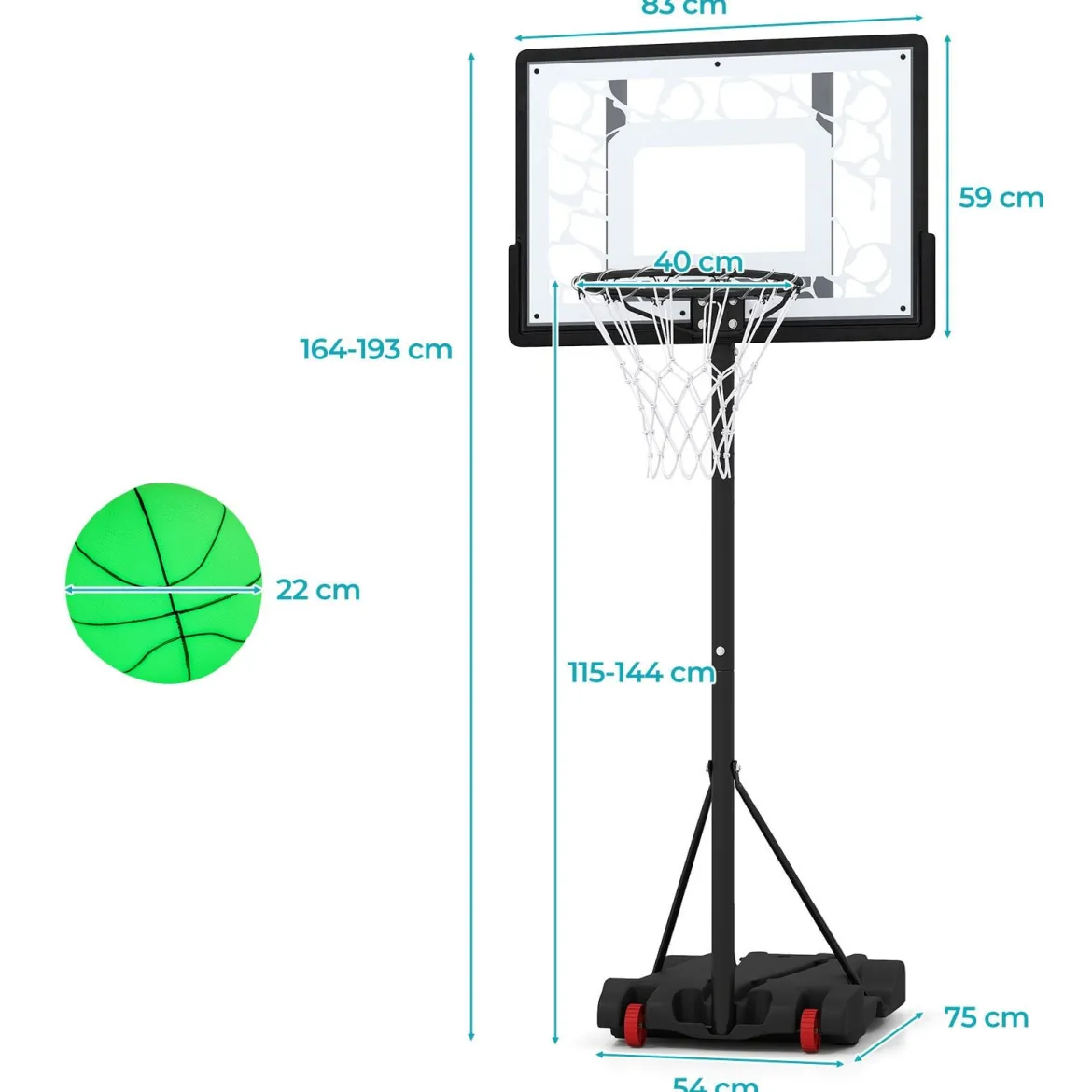 Basketballkorb 164–193cm Höhenverstellbar Basketballständer mit LED-Lichterkette Befüllbarem Standfuß