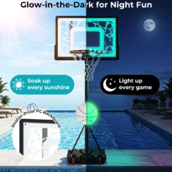 Basketballkorb 164–193cm Höhenverstellbar Basketballständer mit LED-Lichterkette Befüllbarem Standfuß