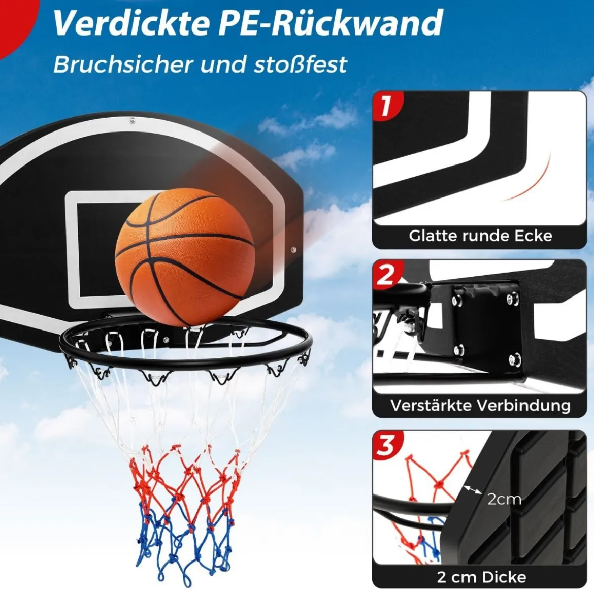 Basketballkorb Indoor Ø 40cm Mini Basketball Korb für Tür & Wandmontage Schwarz