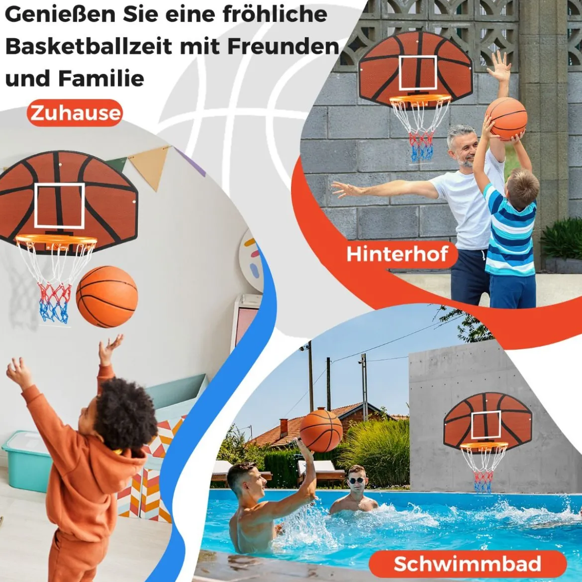 Basketballkorb Indoor Mini Basketball Korb für Wandmontage 66 x 44,5 cm Rückenwand Schwarz + Rot