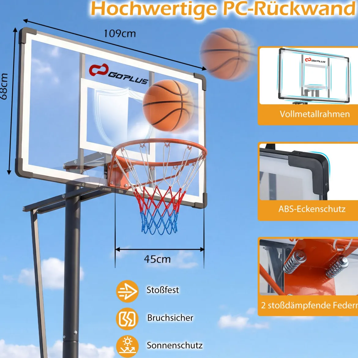 Basketballkorb mit Ständer & 2 Rädern & Gewichtssack Höhenverstellbarer Basketballständer Korbanlage
