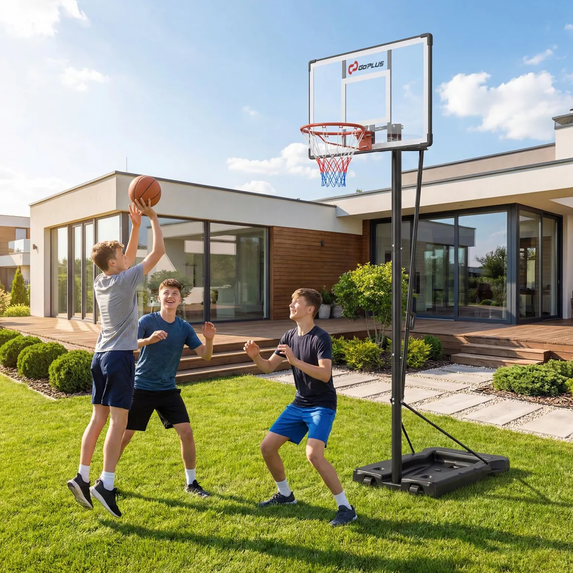 Basketballkorb mit Ständer & 2 Rädern & Gewichtssack Höhenverstellbarer Basketballständer Korbanlage