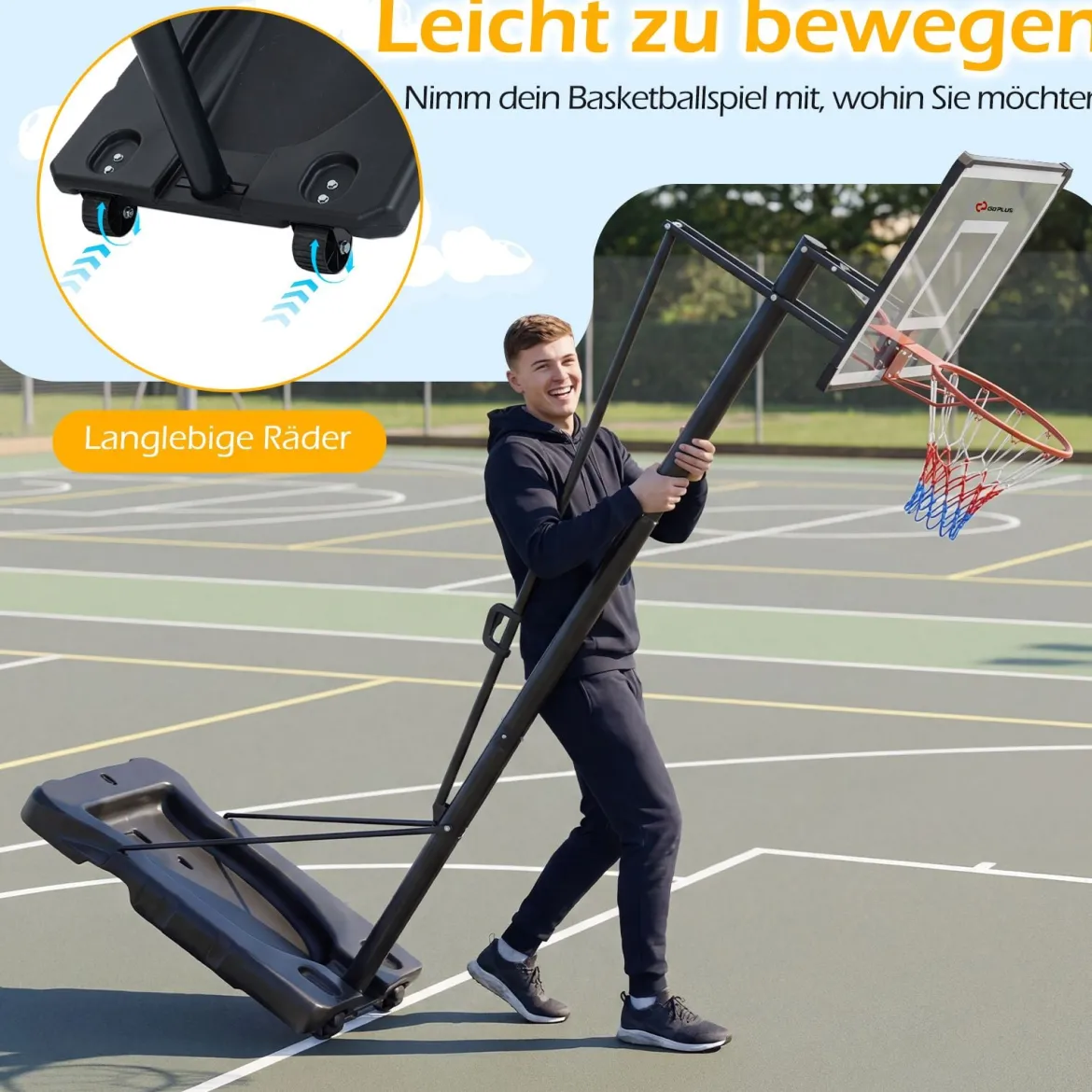 Basketballkorb mit Ständer & 2 Rädern & Gewichtssack Höhenverstellbarer Basketballständer Korbanlage