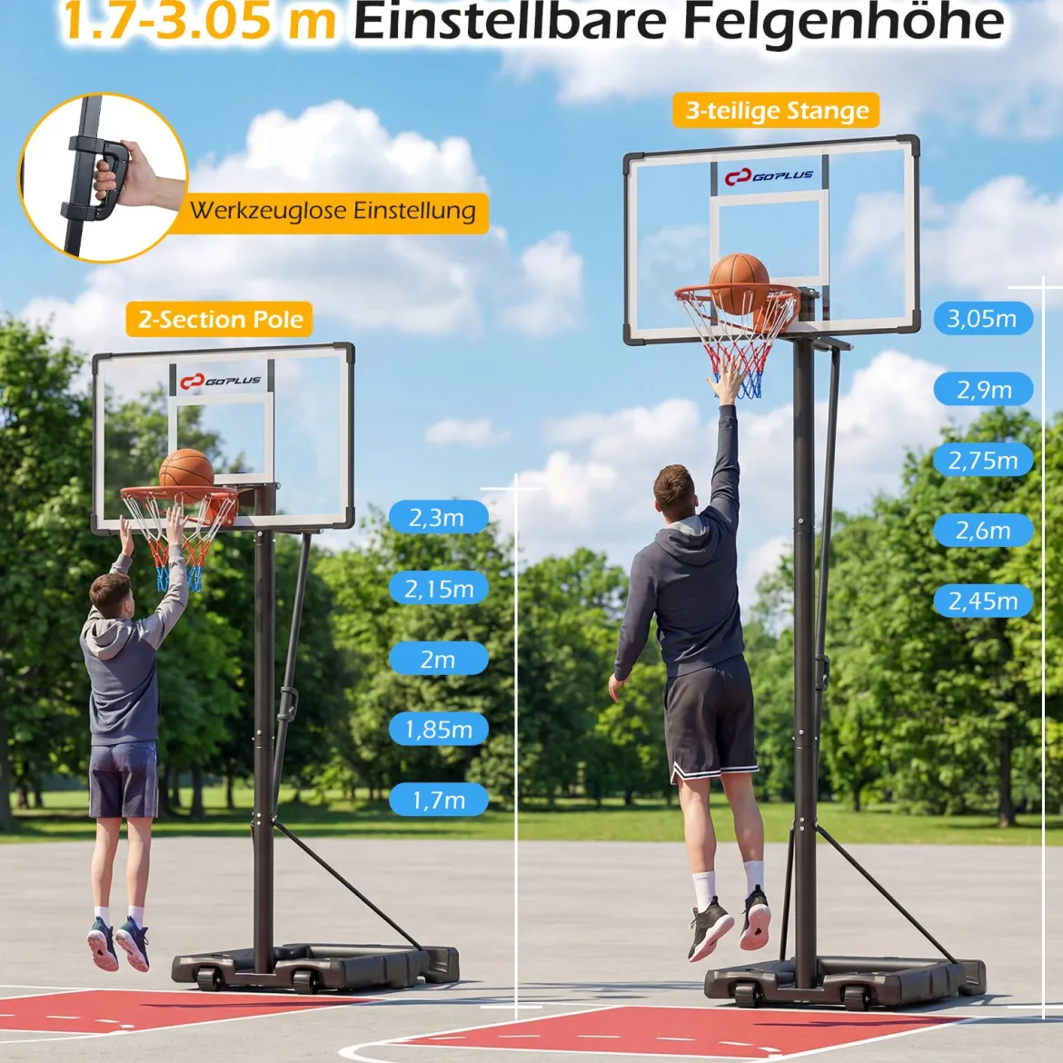 Basketballkorb mit Ständer & 2 Rädern & Gewichtssack Höhenverstellbarer Basketballständer Korbanlage