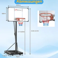 Basketballkorb mit Ständer & 2 Rädern & Gewichtssack Höhenverstellbarer Basketballständer Korbanlage