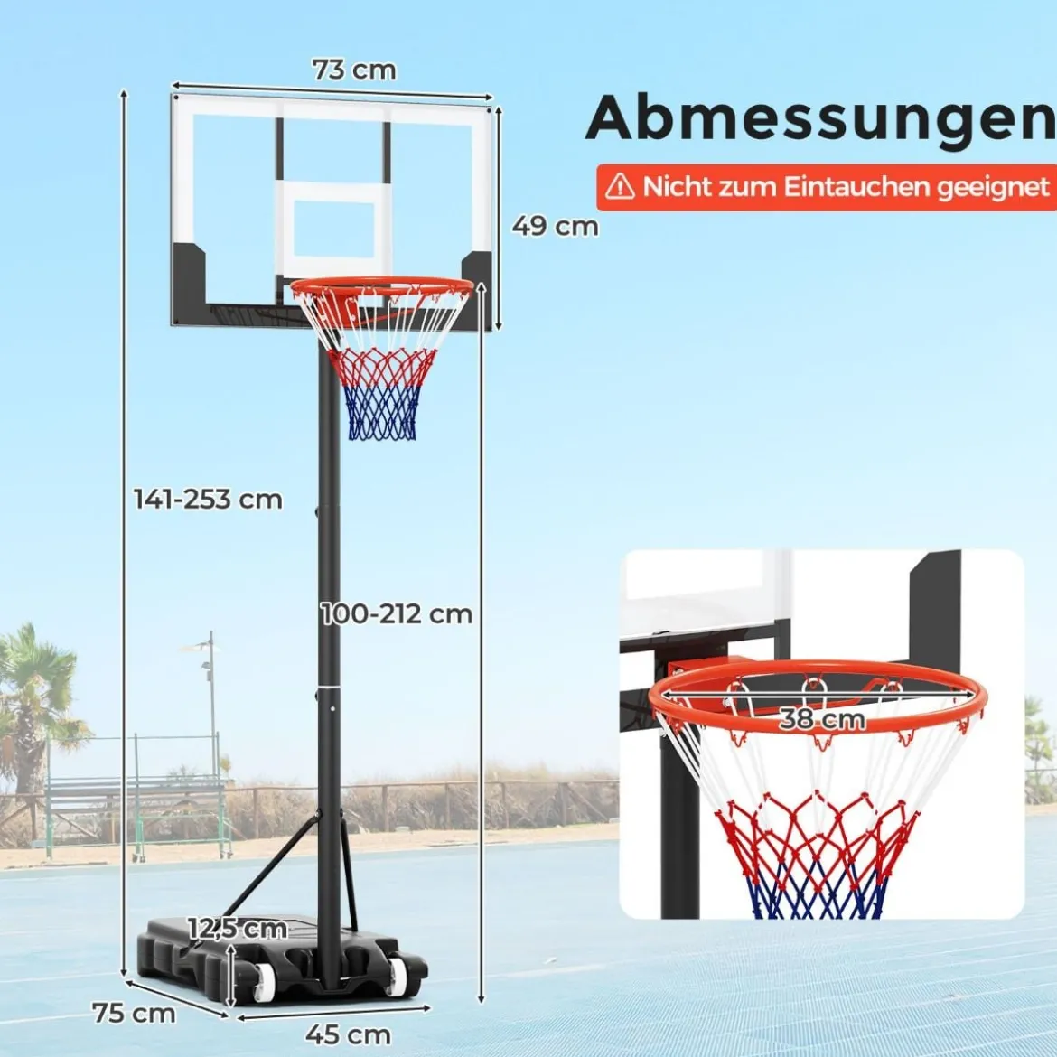 Basketballkorb Outdoor Basketballständer 155-210cm/170-230cm höhenverstellbar