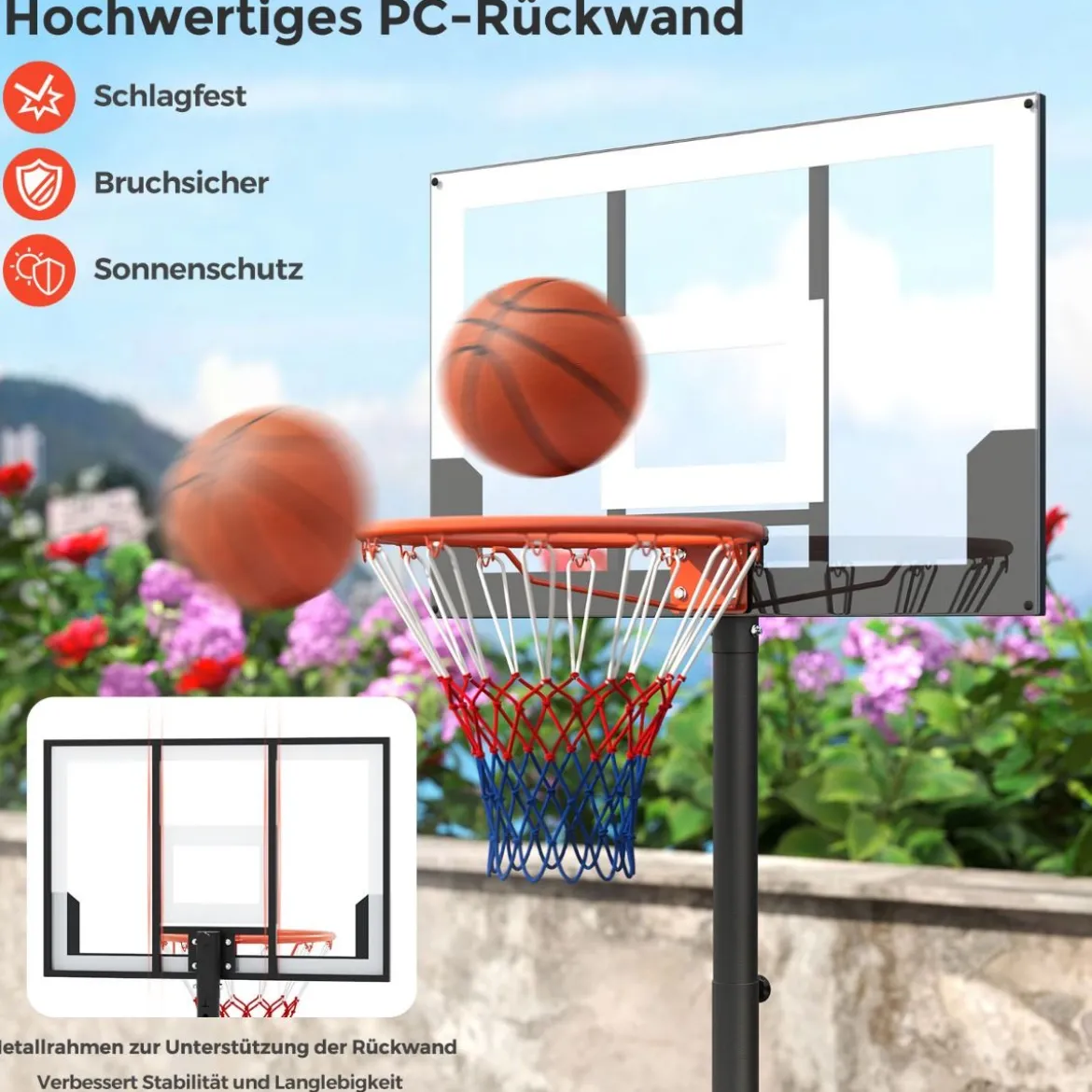 Basketballkorb Outdoor Basketballständer 155-210cm/170-230cm höhenverstellbar