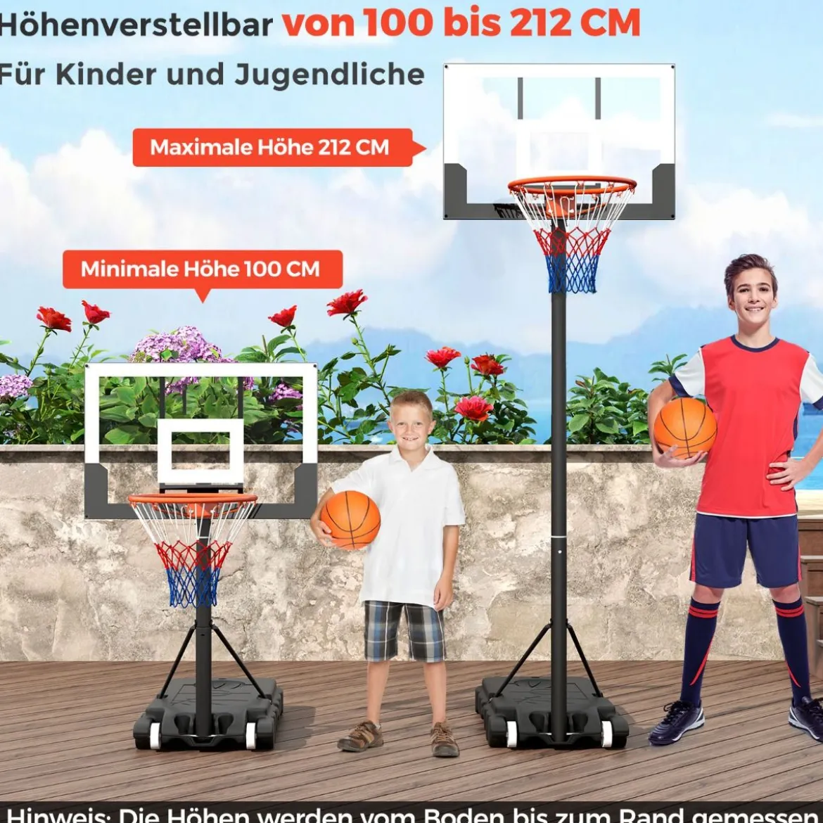 Basketballkorb Outdoor Basketballständer 155-210cm/170-230cm höhenverstellbar