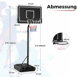 Basketballkorb Outdoor Basketballständer 210-260 cm höhenverstellbar auf Rädern Schwarz