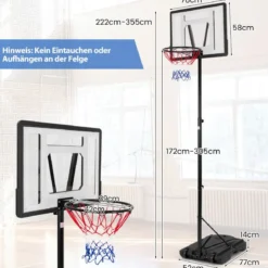 Basketballkorb outdoor Basketballständer 172-305cm höhenverstellbar Korbanlage mit abnehmbarem Mittelrohr