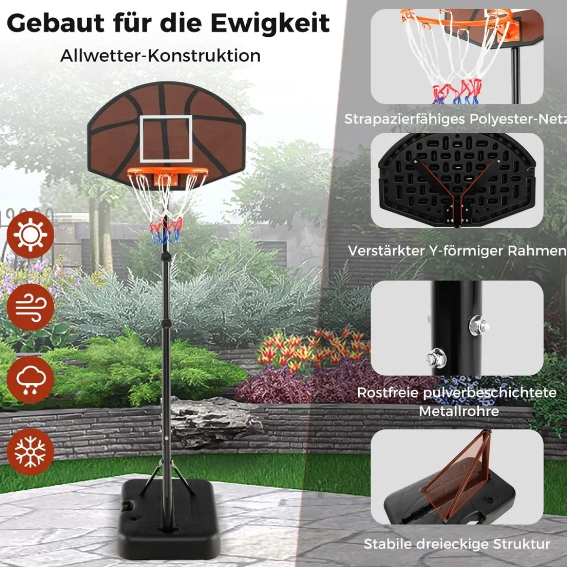 Basketballkorb Outdoor Basketballständer 172-200cm höhenverstellbar Basketballanlage Schwarz