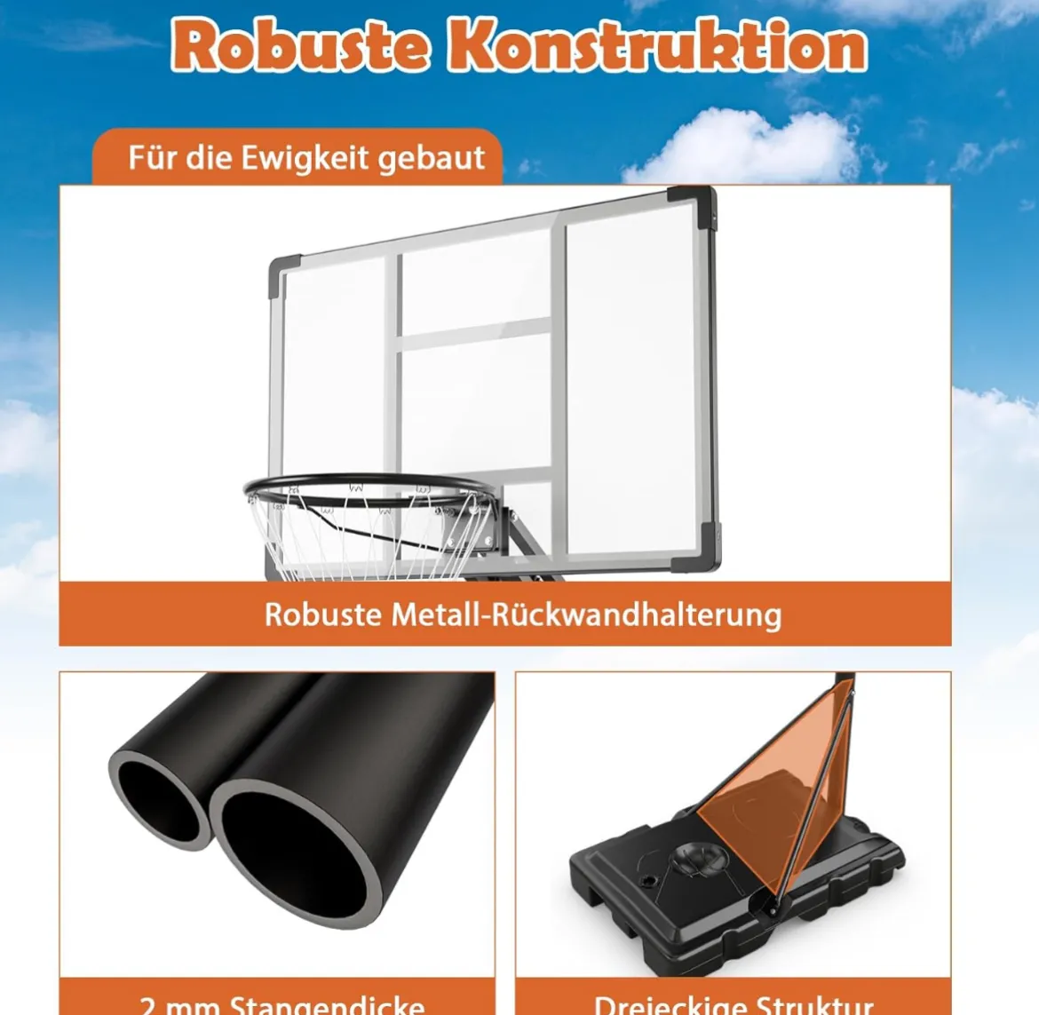 Basketballkorb Outdoor 135/143-305 cm Höhenverstellbarer Basketballständer mit 2 Rädern