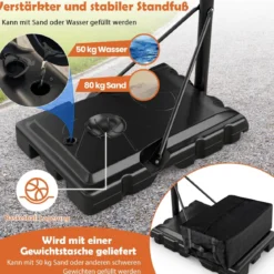 Basketballkorb Outdoor 135/143-305 cm Höhenverstellbarer Basketballständer mit 2 Rädern