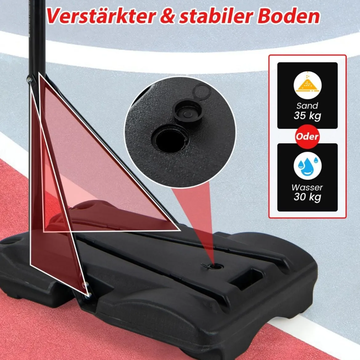 Basketballkorb Outdoor tragbarer Basketballständer 260-305cm höhenverstelbar Schwarz