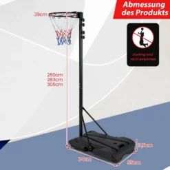 Basketballkorb Outdoor tragbarer Basketballständer 260-305cm höhenverstelbar Schwarz