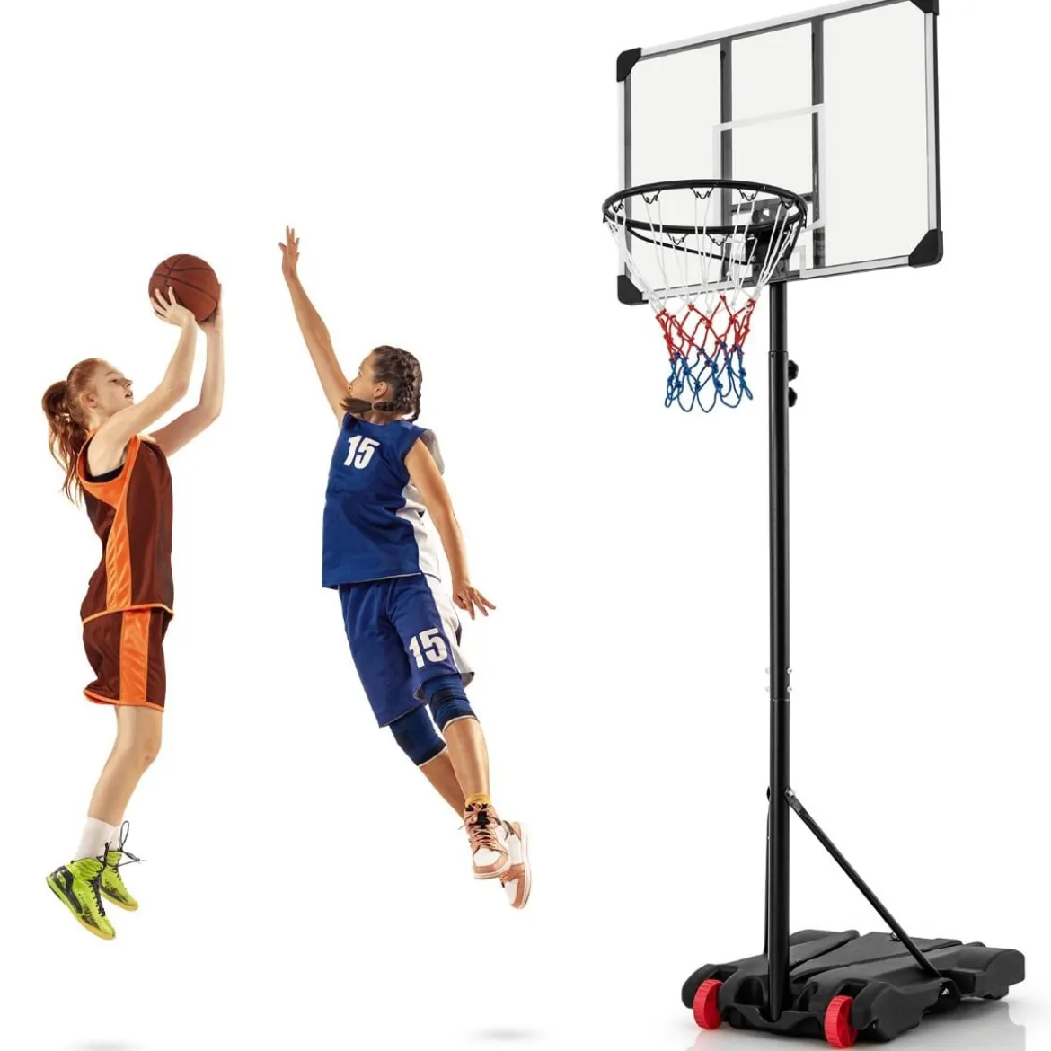 Basketballlkorb outdoor Basketballständer 176-206 cm höhenverstellbar mobile Korbanlage mit Rückwand Schwarz