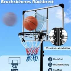 Basketballlkorb outdoor Basketballständer 176-206 cm höhenverstellbar mobile Korbanlage mit Rückwand Schwarz