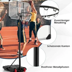 Basketballlkorb outdoor Basketballständer 176-206 cm höhenverstellbar mobile Korbanlage mit Rückwand Schwarz