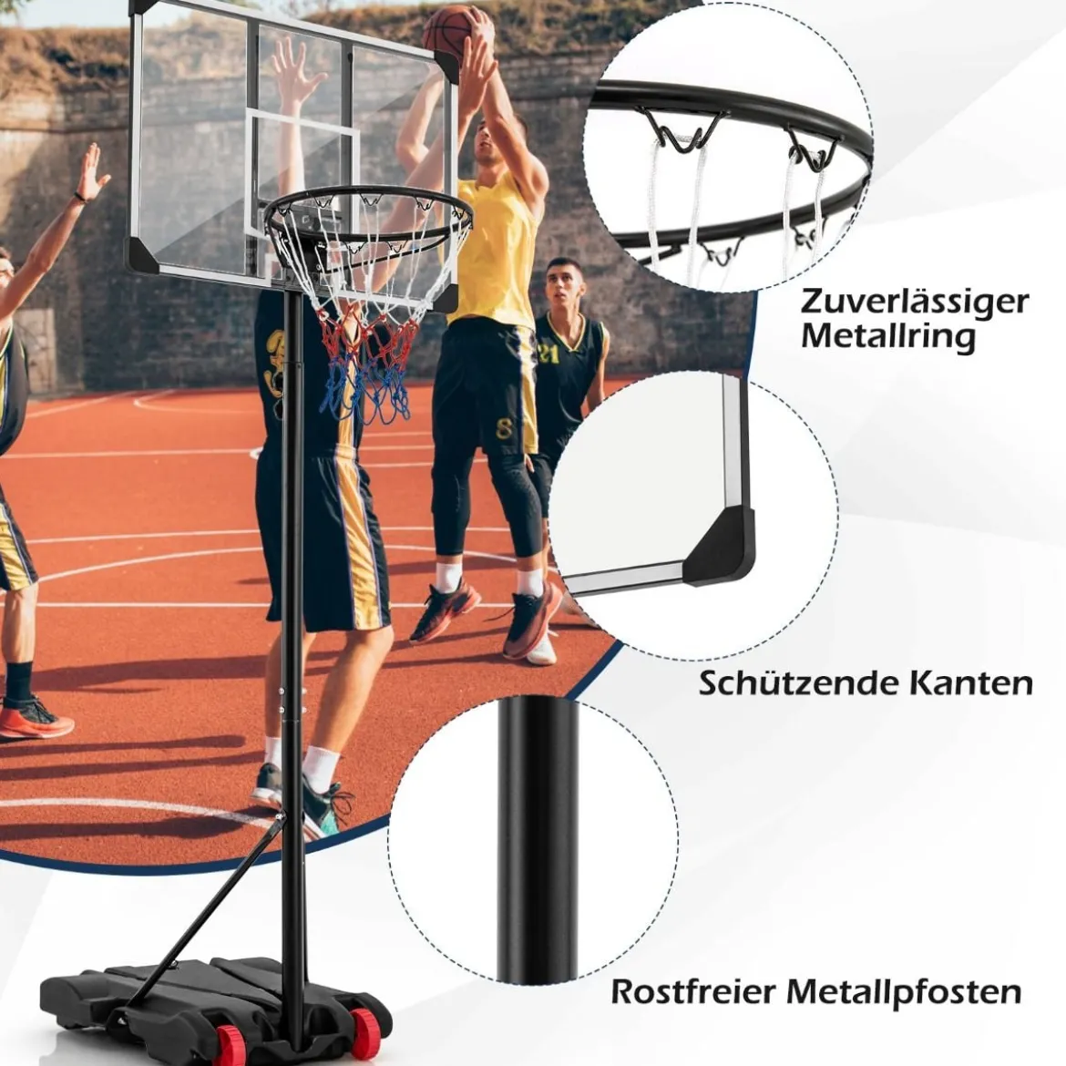 Basketballlkorb outdoor Basketballständer 176-206 cm höhenverstellbar mobile Korbanlage mit Rückwand Schwarz