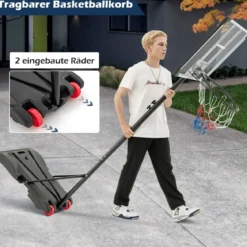 Basketballlkorb outdoor Basketballständer 176-206 cm höhenverstellbar mobile Korbanlage mit Rückwand Schwarz