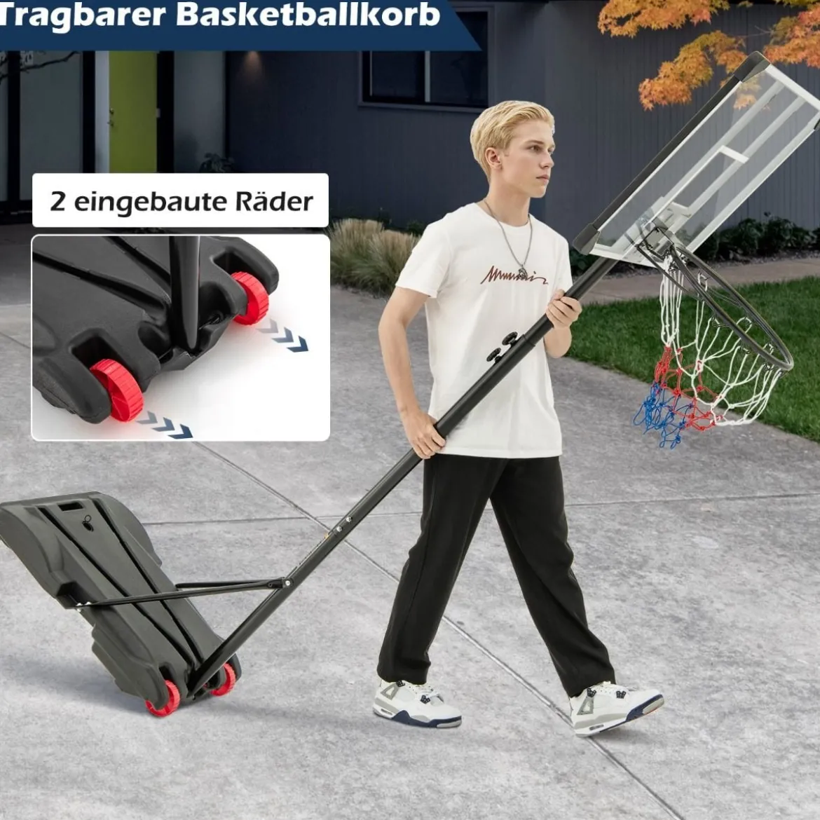 Basketballlkorb outdoor Basketballständer 176-206 cm höhenverstellbar mobile Korbanlage mit Rückwand Schwarz