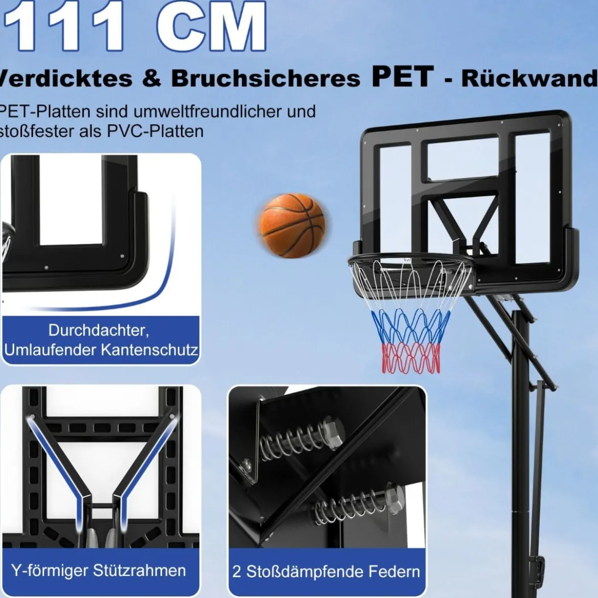 Basketballständer 245-305 cm Höhenverstellbar Basketballkorb mit Ständer Schwarz