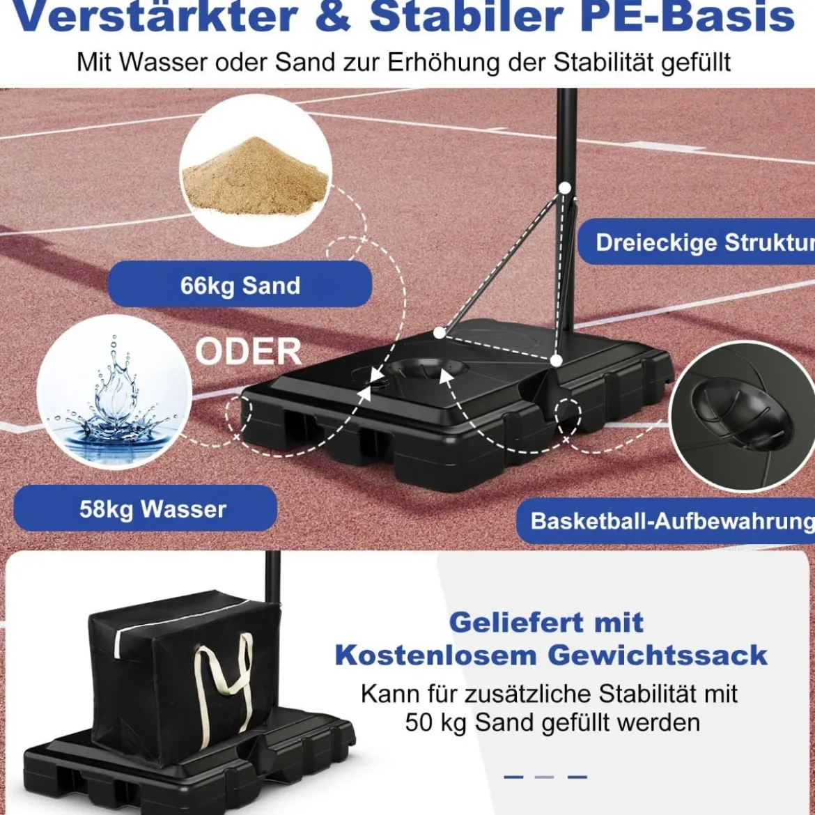 Basketballständer 245-305 cm Höhenverstellbar Basketballkorb mit Ständer Schwarz