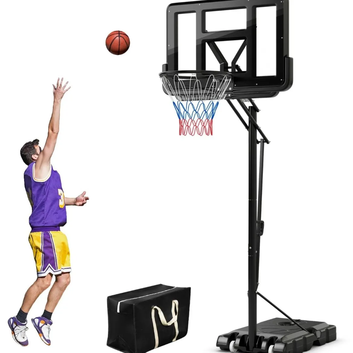 Basketballständer 245-305 cm Höhenverstellbar Basketballkorb mit Ständer Schwarz