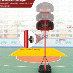 Basketballständer 158 - 218 cm höhenverstellbar Basketballkorb mit Ständer Schwarz + Rot