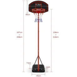 Basketballständer 158 - 218 cm höhenverstellbar Basketballkorb mit Ständer Schwarz + Rot