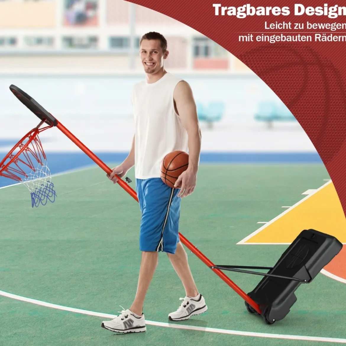 Basketballständer 158 - 218 cm höhenverstellbar Basketballkorb mit Ständer Schwarz + Rot