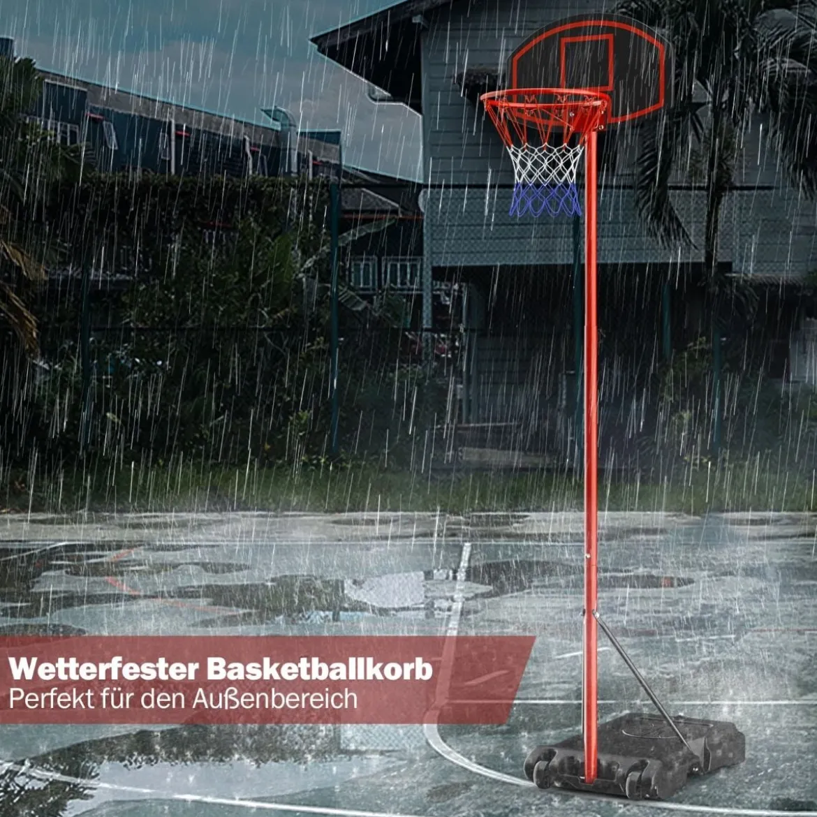 Basketballständer 158 - 218 cm höhenverstellbar Basketballkorb mit Ständer Schwarz + Rot
