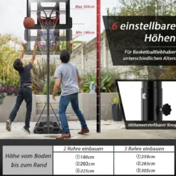 Basketballständer 180-305 cm Höhenverstellbar Basketballkorb mit Ständer & 2 Rädern Korbanlage für Kinder