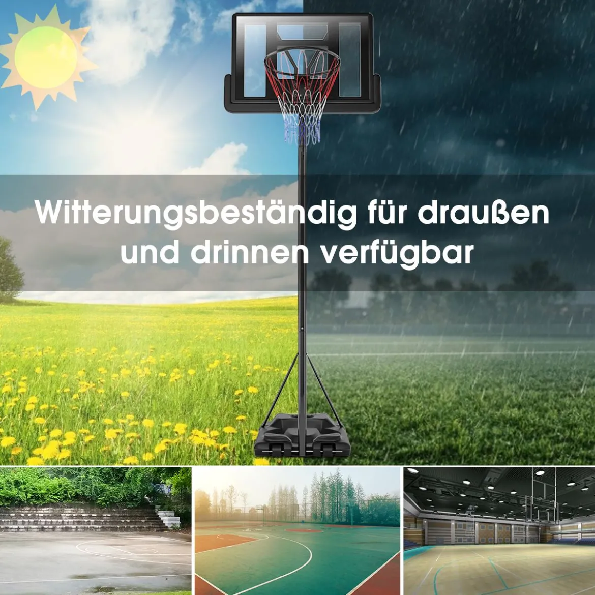 Basketballständer 180-305 cm Höhenverstellbar Basketballkorb mit Ständer & 2 Rädern Korbanlage für Kinder