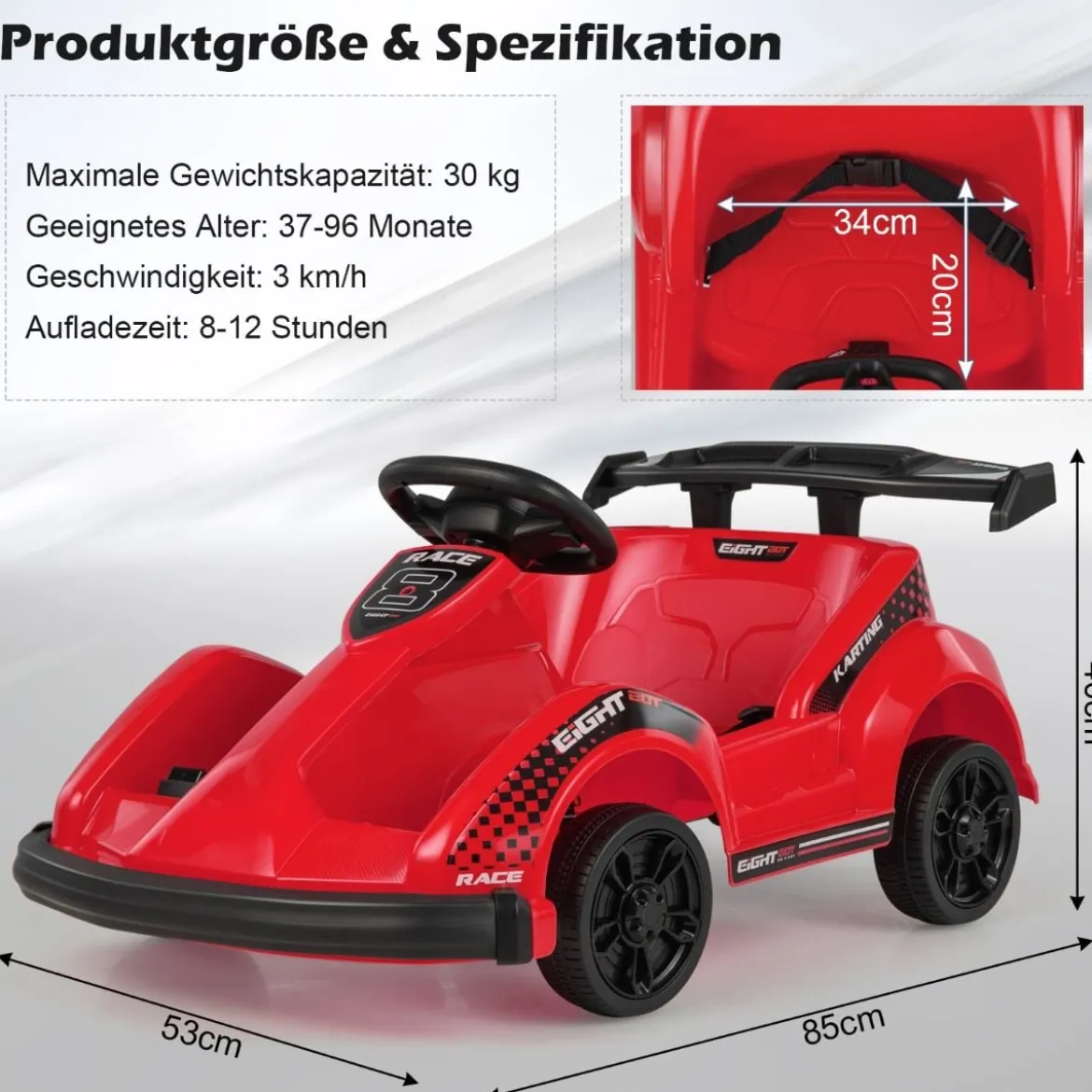 Batteriebetriebenes Go-Kart Kinderfahrzeug mit Fernsteuerung 85 x 53 x 40 cm Rot