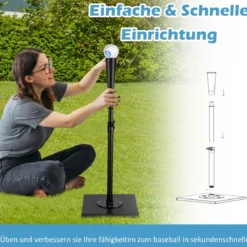 Batting Tees Teeständer 63,5-91,5 cm höhenverstellbar Baseballstativ tragbar mit Stabilem Sockel Schwarz