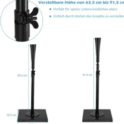 Batting Tees Teeständer 63,5-91,5 cm höhenverstellbar Baseballstativ tragbar mit Stabilem Sockel Schwarz