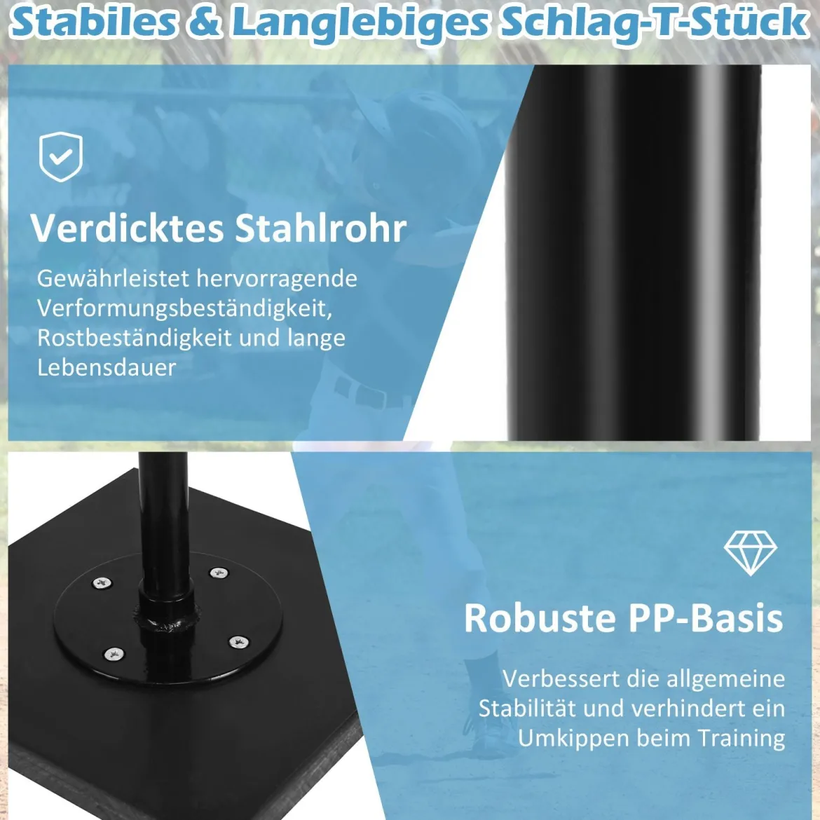 Batting Tees Teeständer 63,5-91,5 cm höhenverstellbar Baseballstativ tragbar mit Stabilem Sockel Schwarz