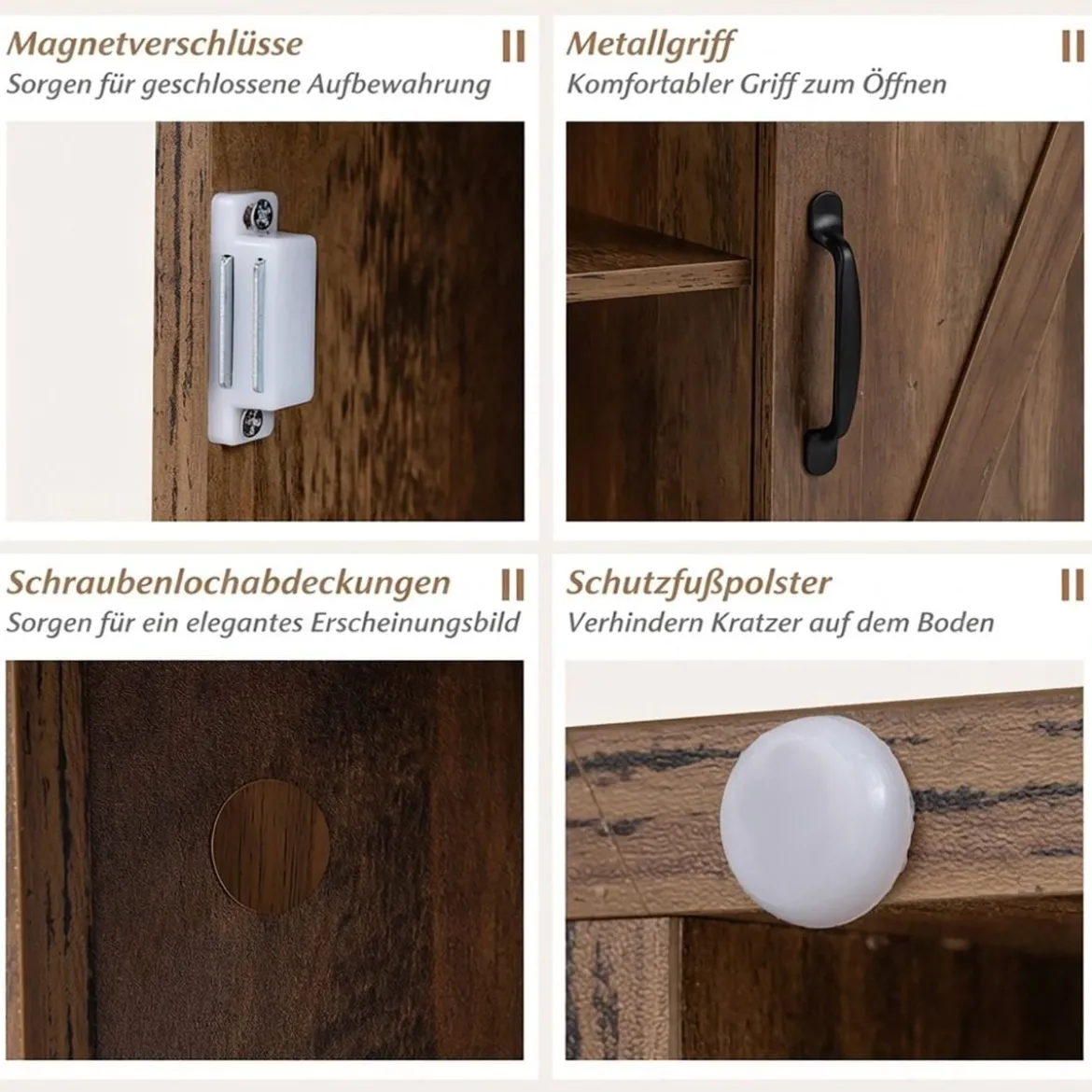 Bauernhaus Nachtisch mit Ladestation Nachtschrank mit verstellbarem Regal Schrank Braun