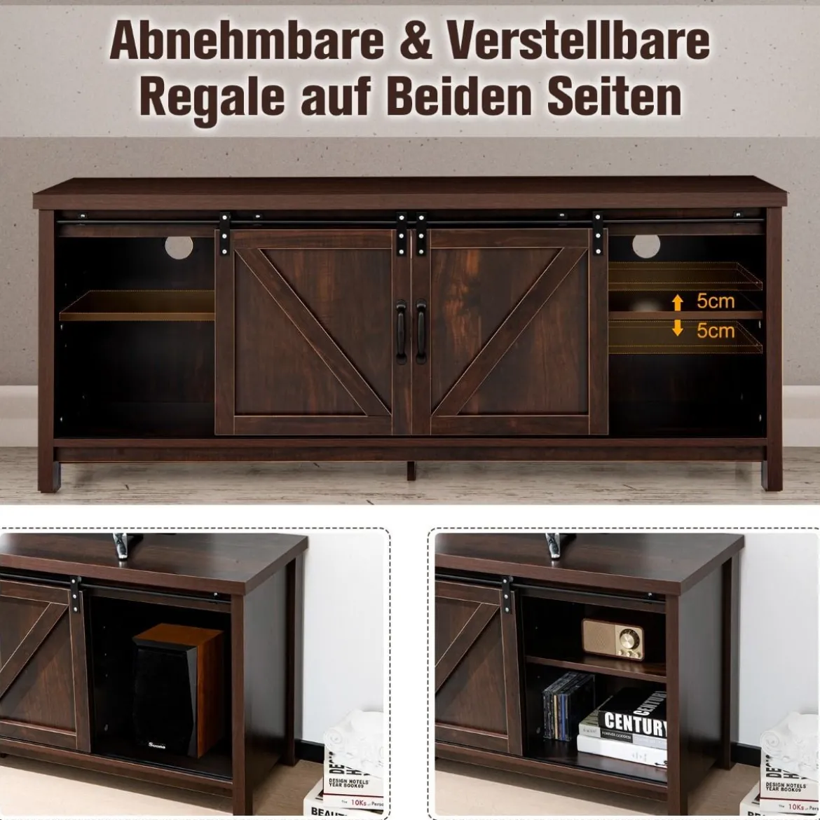 Bauernhaus-TV-Ständer mit Schiebetüren für Fernseher bis 65 Zoll 150 x 40 x 60 cm Braun