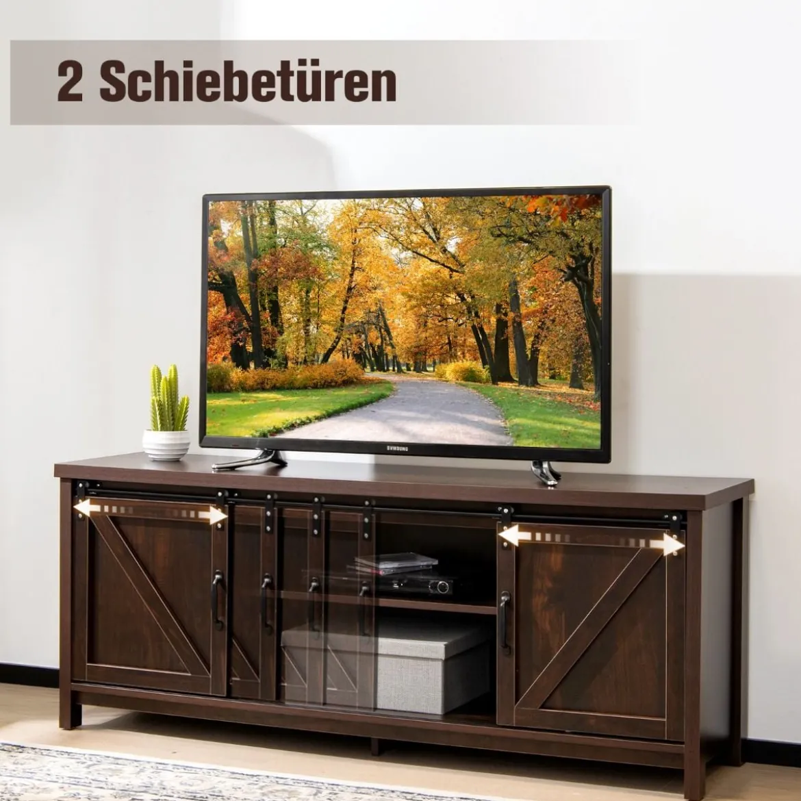 Bauernhaus-TV-Ständer mit Schiebetüren für Fernseher bis 65 Zoll 150 x 40 x 60 cm Braun