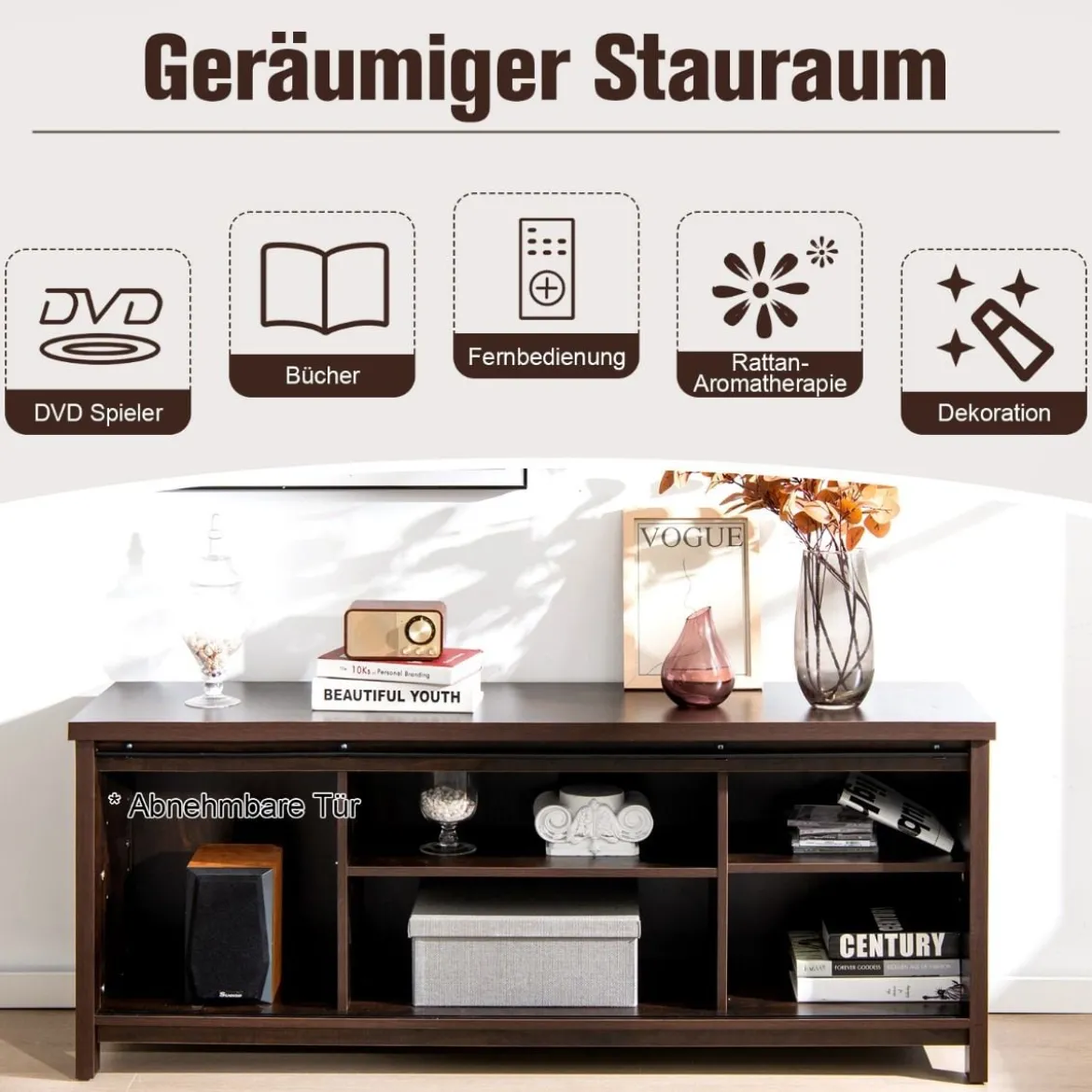 Bauernhaus-TV-Ständer mit Schiebetüren für Fernseher bis 65 Zoll 150 x 40 x 60 cm Braun