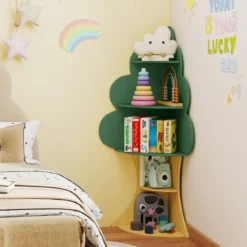 Baum-Design Kinder Bücherregal aus Holz 5 Ebenen Kinderregal Spielzeugregal Grün
