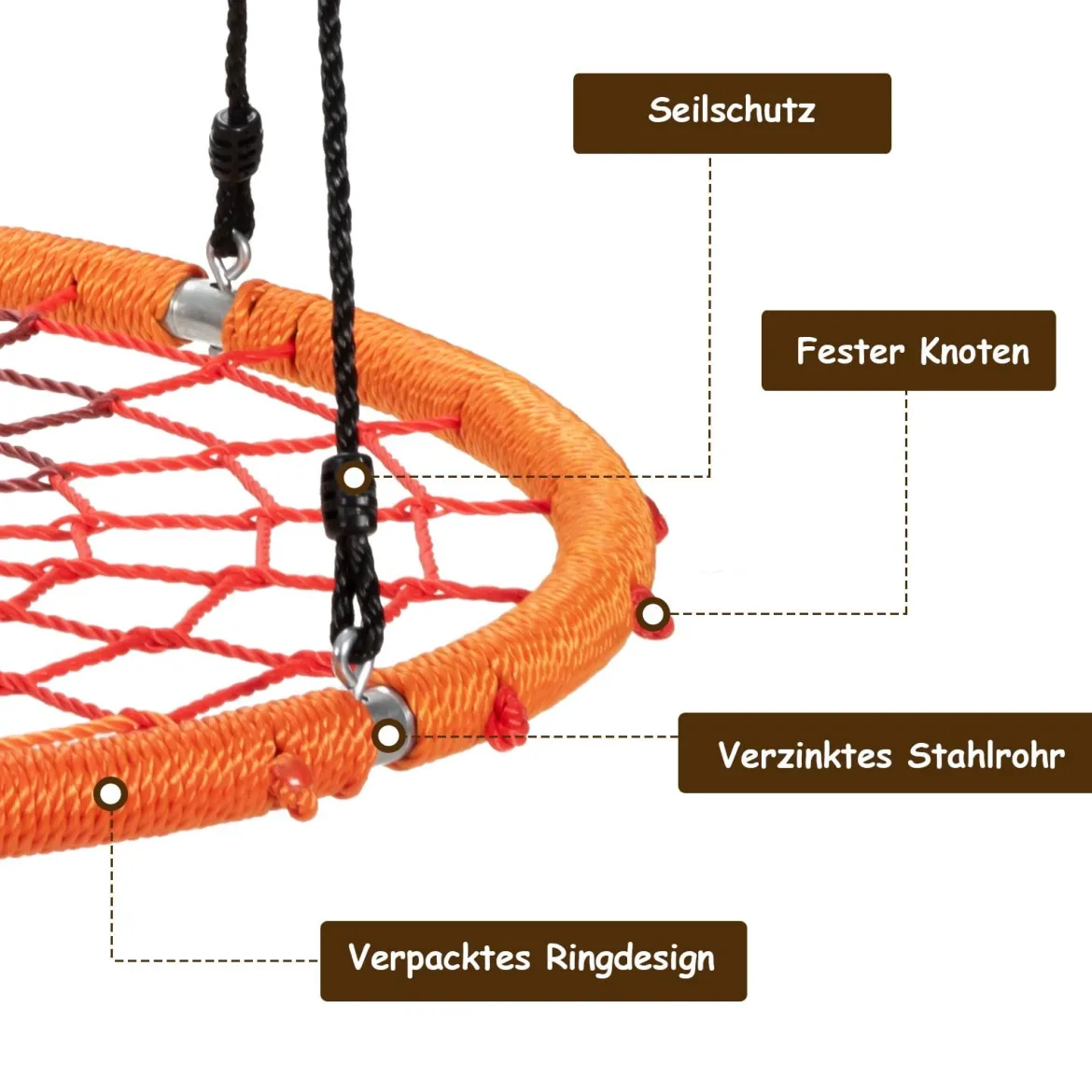Baumschaukel Ø100cm Nestschaukel Spinnennetz Kinderschaukel Tellerschaukel Hängeschaukel Orange
