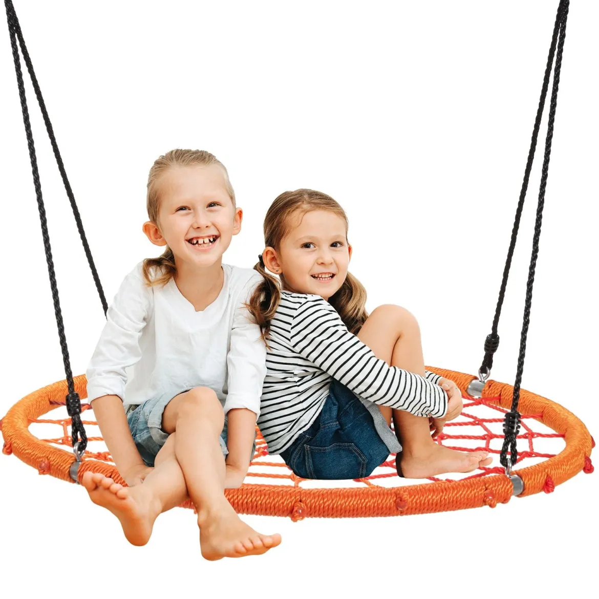 Baumschaukel Ø100cm Nestschaukel Spinnennetz Kinderschaukel Tellerschaukel Hängeschaukel Orange