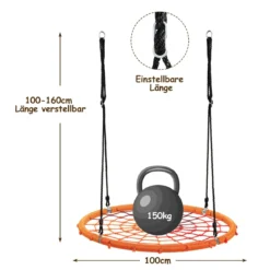 Baumschaukel Ø100cm Nestschaukel Spinnennetz Kinderschaukel Tellerschaukel Hängeschaukel Orange