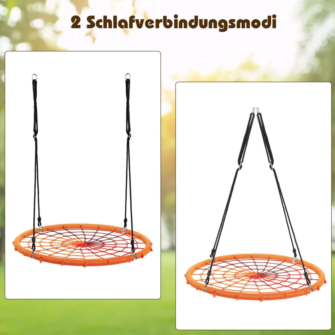 Baumschaukel Ø100cm Nestschaukel Spinnennetz Kinderschaukel Tellerschaukel Hängeschaukel Orange