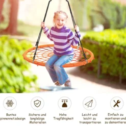 Baumschaukel Ø100cm Nestschaukel Spinnennetz Kinderschaukel Tellerschaukel Hängeschaukel Orange